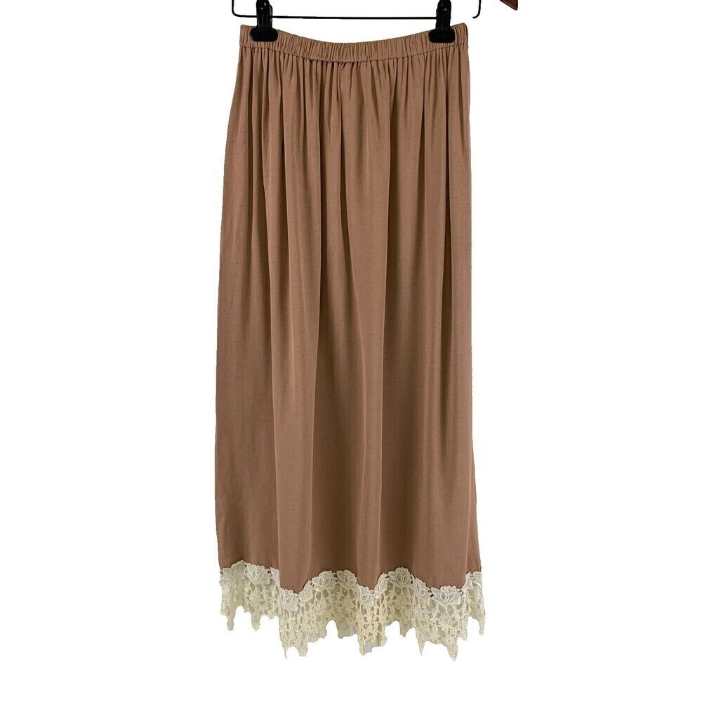 Liza Lynn Texas Maxi Skirt Lace‎ Crochet Trim Pink Rayon Elastic Waist One Size